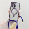 Crossbody Necklace Lanyard Magnet For Magsafe Wireless Charging Case For iPhone 17 16 15 13 12 11 14 Pro Max Plating Clear Cover