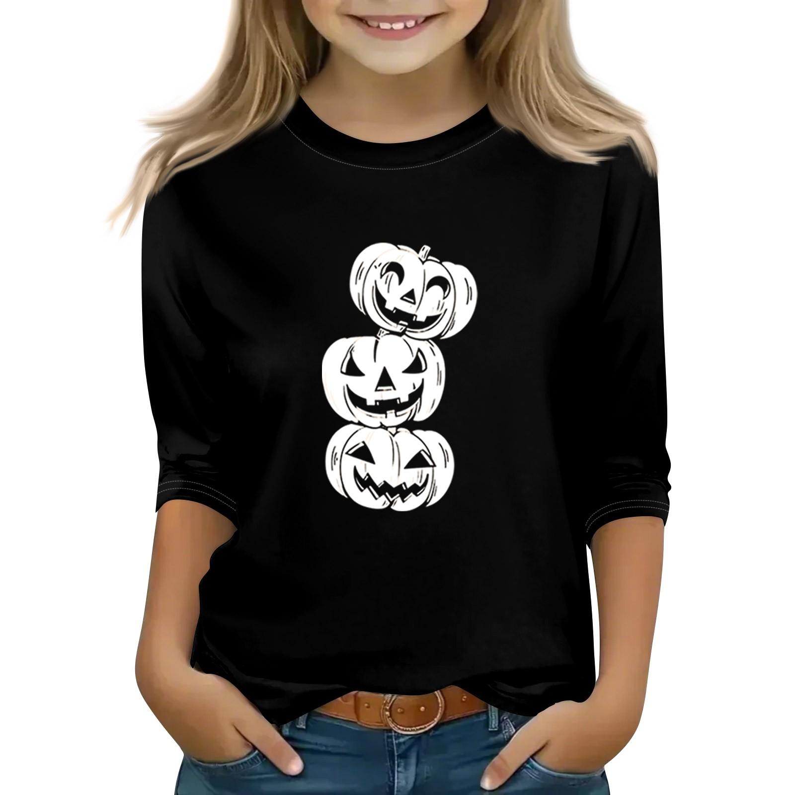 

Print Tops For Youth Girls 5-16 Years Round Neck 3/4 Sleeves T-Shirts Trendy Tops Outfit Tees 130