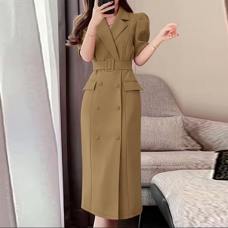 ZANZEA Women Casual Turn Down Collar Short Sleeve Sheath Dress