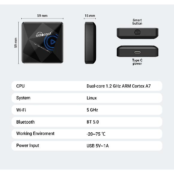 OTTOCAST U2 Air PRO Wired to Wireless CarPlay Adapter CarPlay Dongle Bluetooth Wifi USB Multimdia Player for Toyota VW Nissan