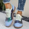 Spring and autumn burning flower block single shoes women's color matching lace-up round head single shoes women