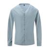 Camicie da Uomo Collo Alto 7 Bottoni Camicia Manica Lunga Tinta Unita Cotone Vintage Taglie Forti Top