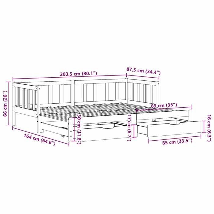 VidaXL Lit de jour et lit gigogne et tiroirs 80x200 cm bois pin massif, canapé-lit, canapé-lit confortable, lit de jour avec 3302181