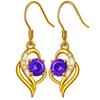 Gold-Plated Long Women' Hook Earrings with Cubic Zirconia Silver 925 - Violet Anniversary Name Day Gift