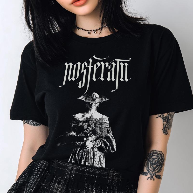 Nosferatu Pattern T-shirt | Retro Horror Movie T-shirt Summer New Retro Casual Fashion Unisex T-shirt S