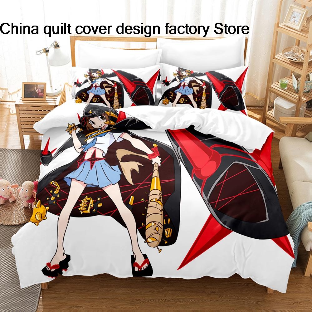 3Pcs Kill La Kill Anime Bedding Set 3D Print Ryuko Matoi Duvet Cover Pillowcases For Teens Fans Room Decor Gift  Bed Linen