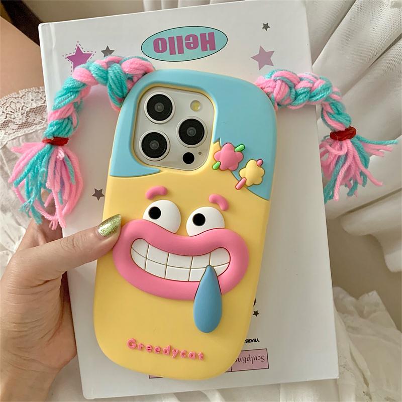 

3D Смешной чехол для телефона с длинной косой для милой девочки iPhone 11 12 13 14 15 16 Pro 13pro Max Смешная ударопрочная защита Мягкий силикон Каваи For iPhone 16