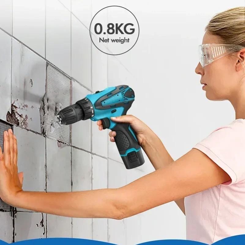 12V Cordless Impact Drill Electric Screwdriver Power Tool with 32N Torque Compact Automotive Handy Drill for Home DIY Projects