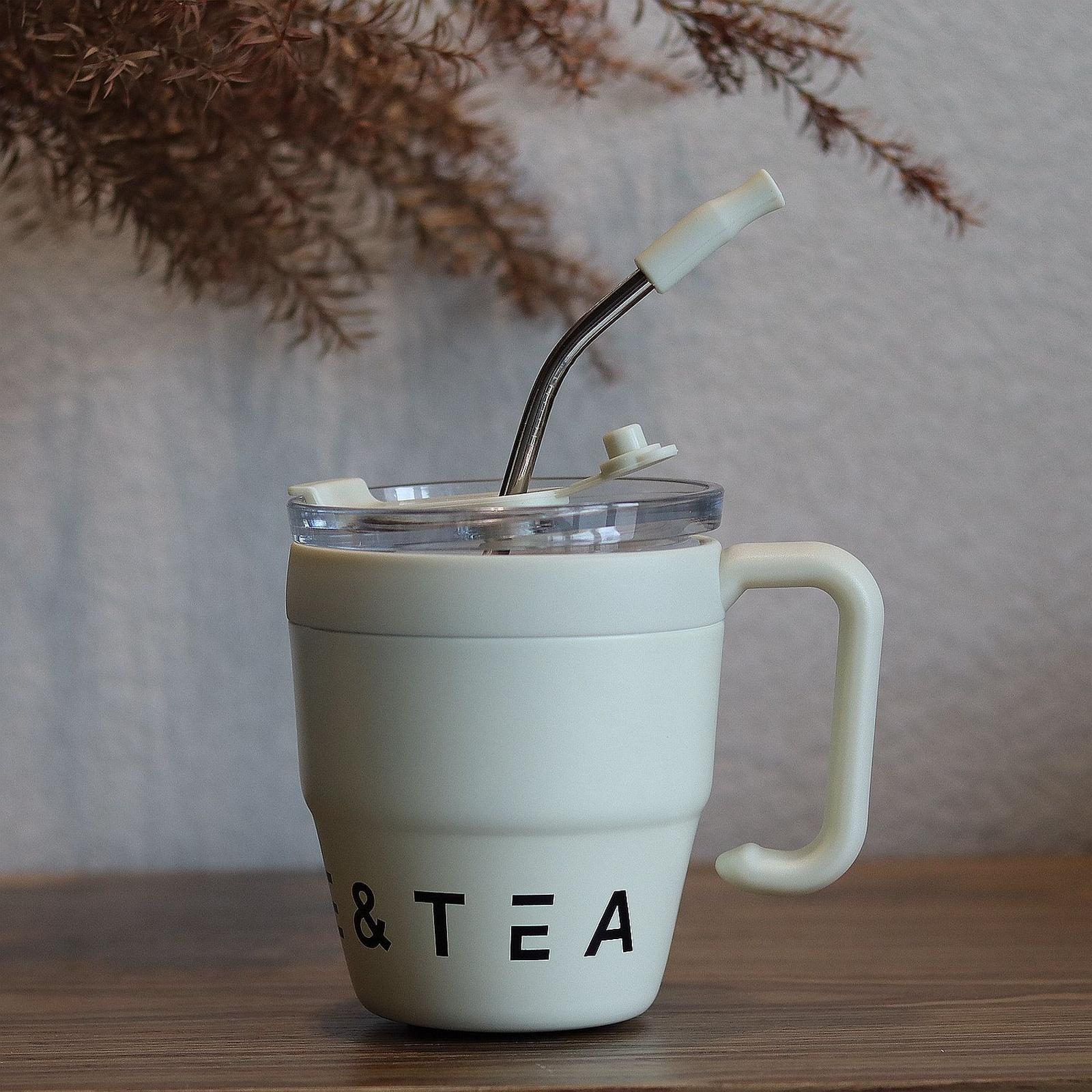 

английский: Термокружка для кофе Модная кружка с ручкой-соломкой one size белый