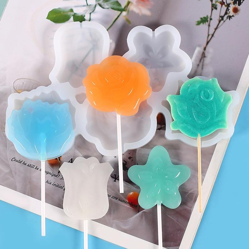 DIY Lollipop Mold Chocolate Moulds Cake Mould Fondant Molds Flower Shaped Silicone Material Bakeware Baking Accessories