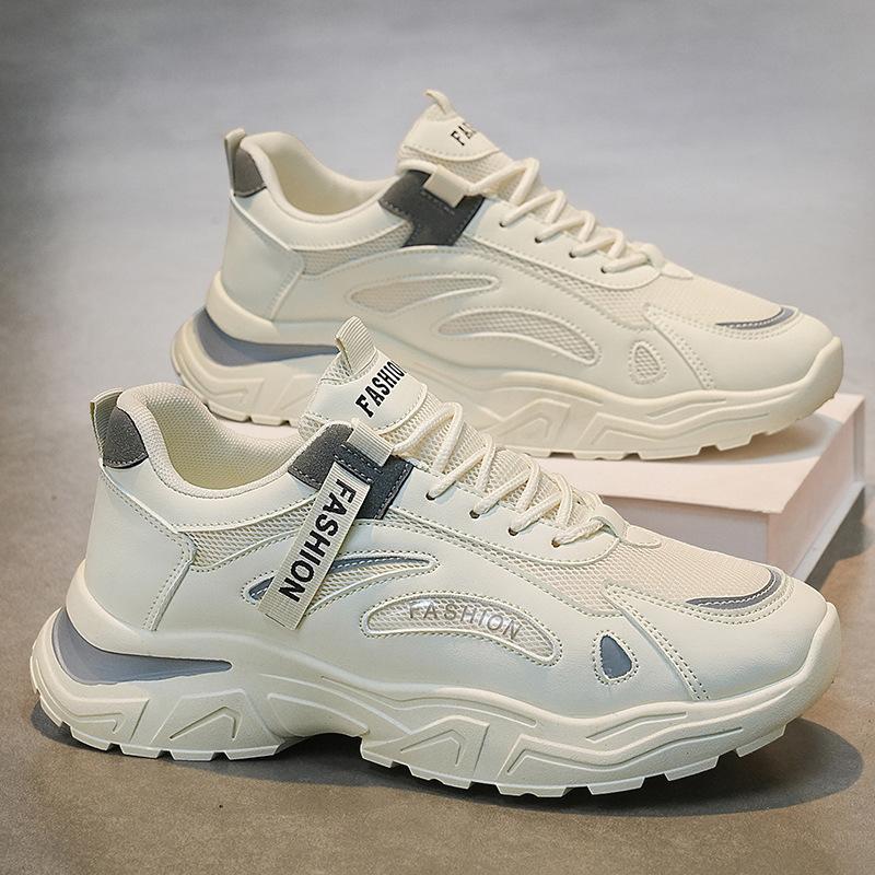 Men s shoes new spring mesh breathable casual white shoes men s non-slip sports dad trendy shoes 39