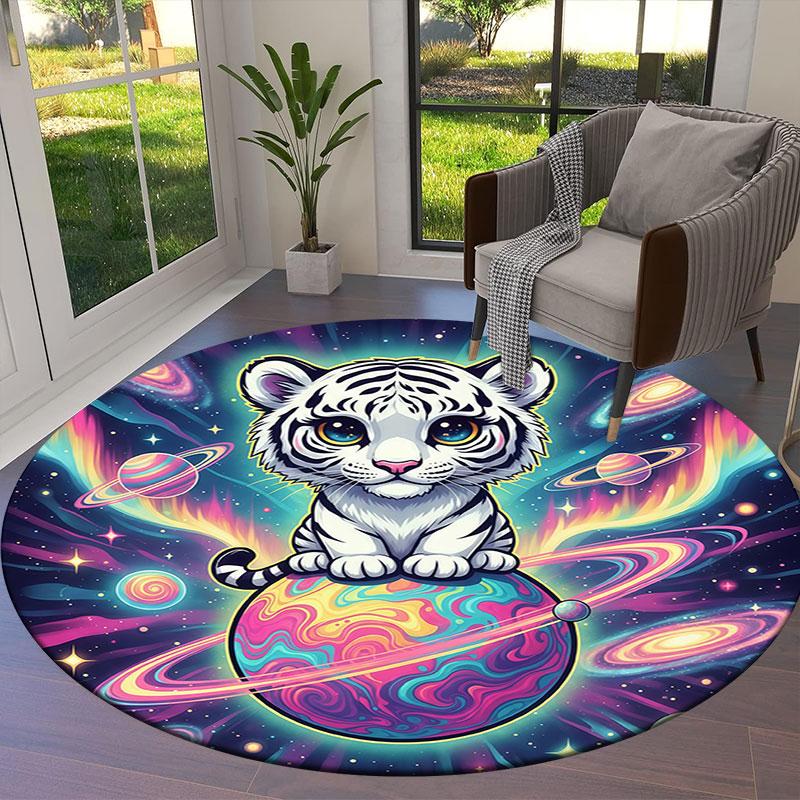 Colorful Planet Animals Round Area Rug,Carpet Rug for Living Room Bedroom Sofa Playroom Decor,Non-slip Floor Mat
