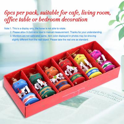 Christmas Wooden Carousel Horse Miniature Ornaments Christmas Tree Hanging Pendants New Year Gift Toys For Kid Home Party Decor