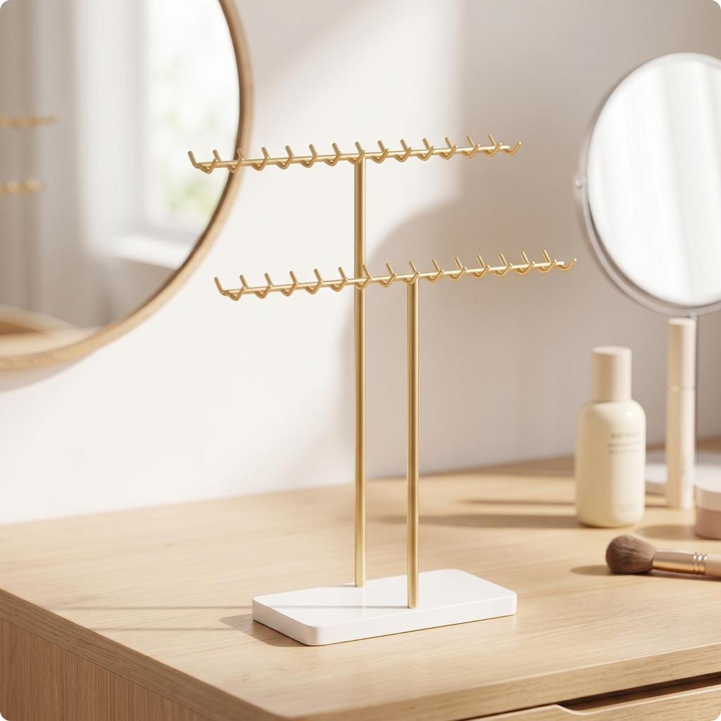 Jewelry Display Stand with Metal Frame Double Rail Base Stable Necklace Holder
