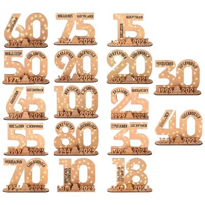 Handcrafts Wooden Birthday Ornament Number Sign Guest Book with LED Light DIY Art Craft for Unique Gift or Party Decors