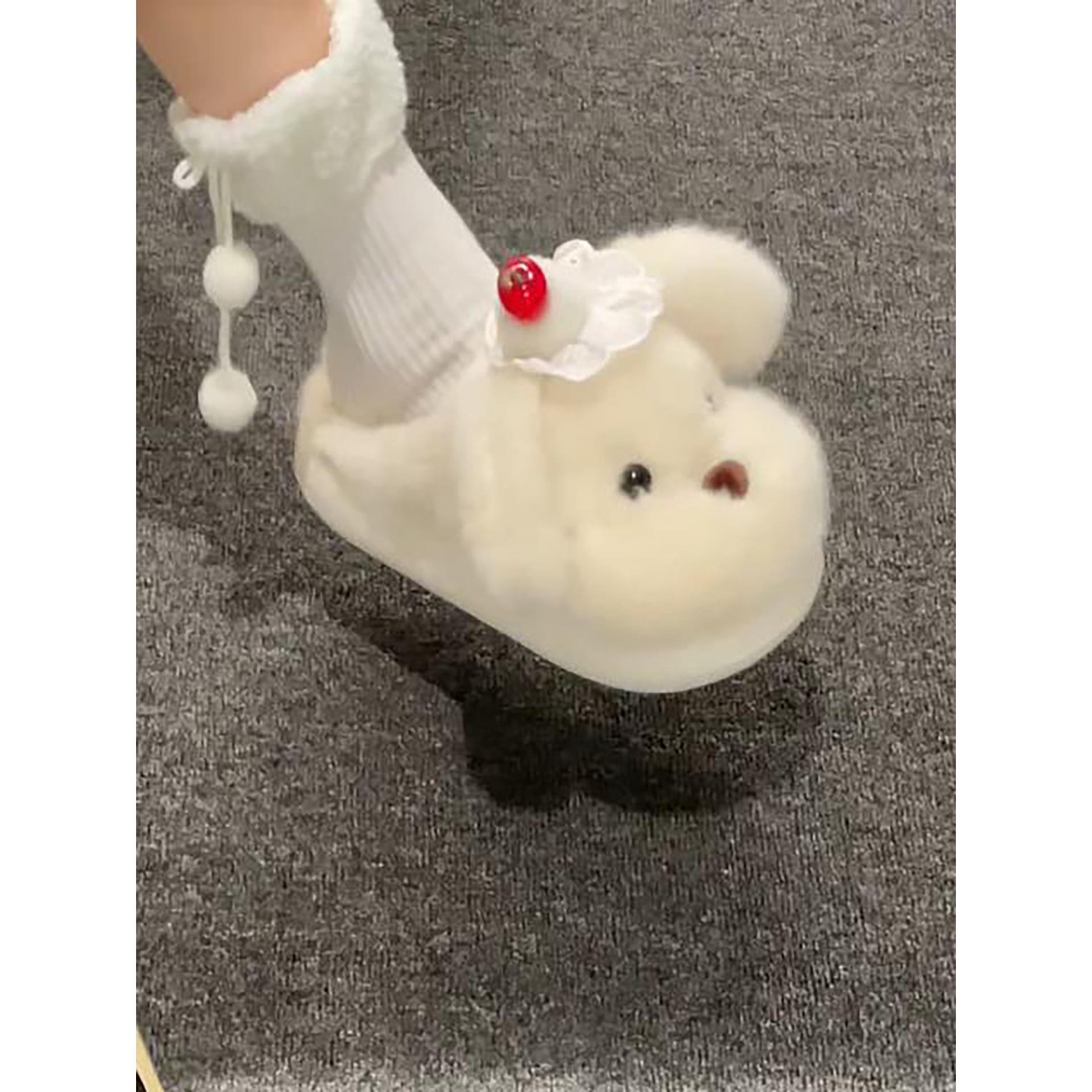Wang Fan cute cartoon heightened thick-soled fluffy slippers autumn and winter soft-soled bag head tow 36-37