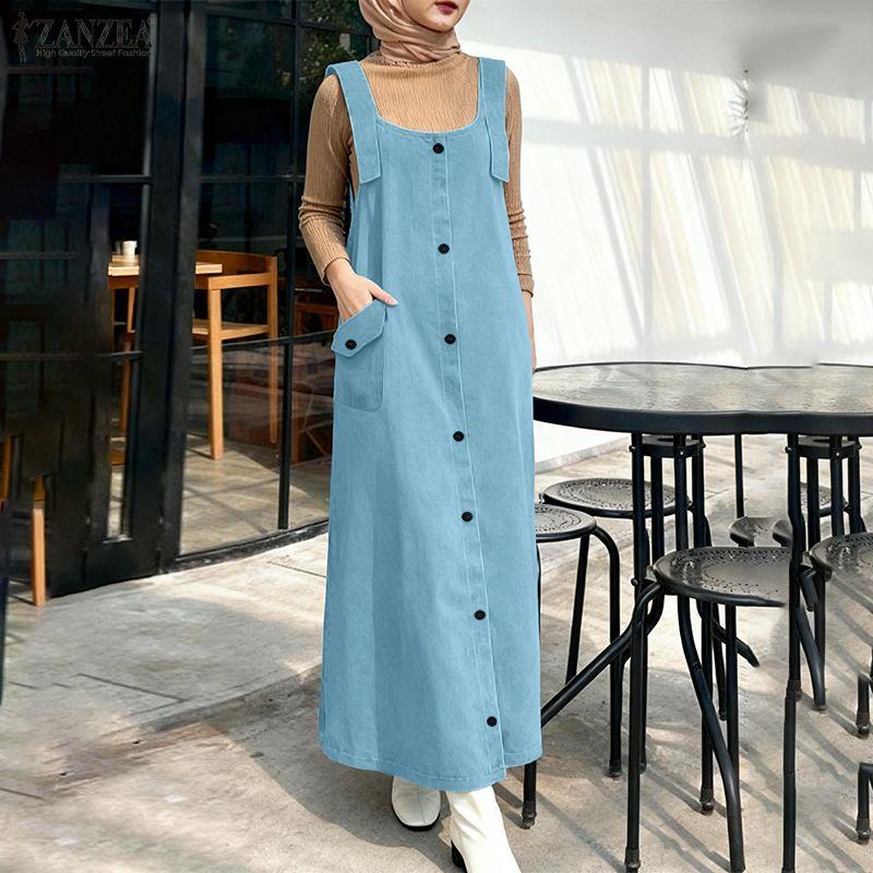 ZANZEA Women Casual Sqaure Collar Loose Sleeveless Straps Dress