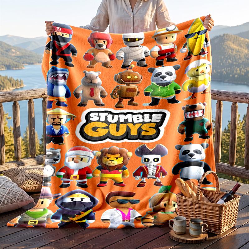 Warm Flannel Blanket Stumble Guys Pattern, Lightweight Comfortable Throw Blanket for Bed Sofa Use