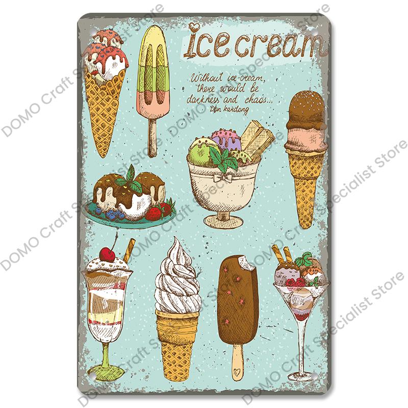 Summer Dessert Poster Vintage Metal Sign Ice Cream Cone Charlotte Metal Tin Plate Wall Decor for Cafe Shop Kitchen Living Room