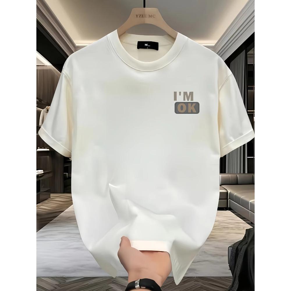 Men's summer 100 cotton fashionable casual sports loose fashion I'm OK letter printed round neck short sleeved T-shirt top