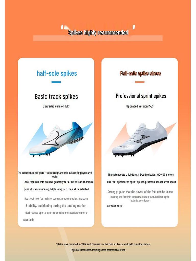 181s Spiked Running Shoes for Men, Women, Students - Middle Distance Track & Field Competition
