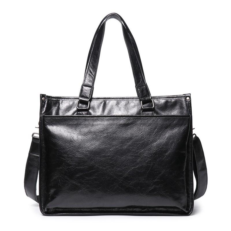 

European American Retro Men s Genuine Leather Business Document Cover Layer Cowhide Shoulder Bag Large Capacity Fashionable Laptop чёрный