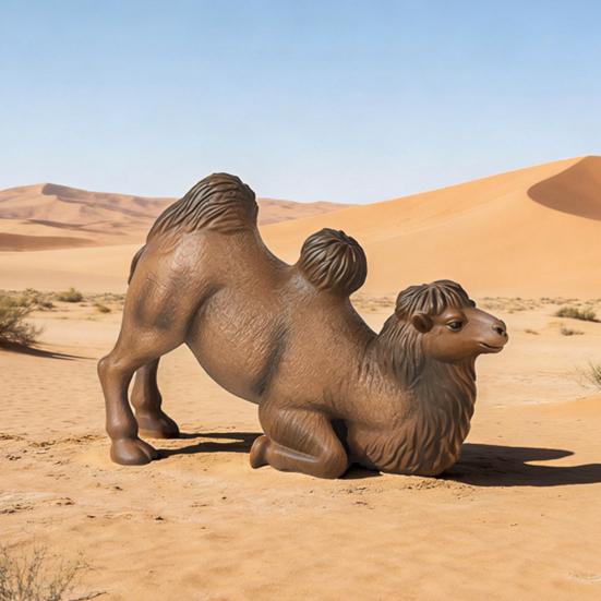 Simulation Camel Model Kneeling Two-humped Camel Figurine Realistic Miniature Animal Collectible Toy Desktop Decoration Ornament