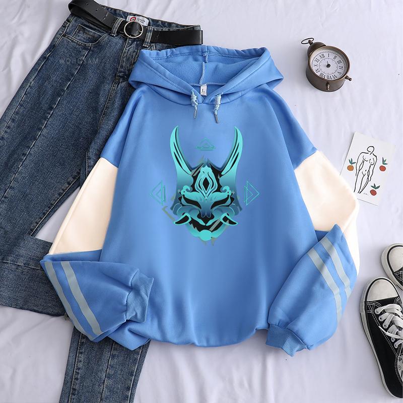 Genshin Impact Hoodies Harajuku Ästhetik Xiao Maske Fangs Grafik Streetwear Langarm Männer Winter Warme Patchwork Sweatshirts