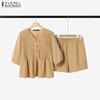 ZANZEA Set de Vară pentru Femei cu Bluză cu Mânecă Scurtă și Pantaloni Scurți