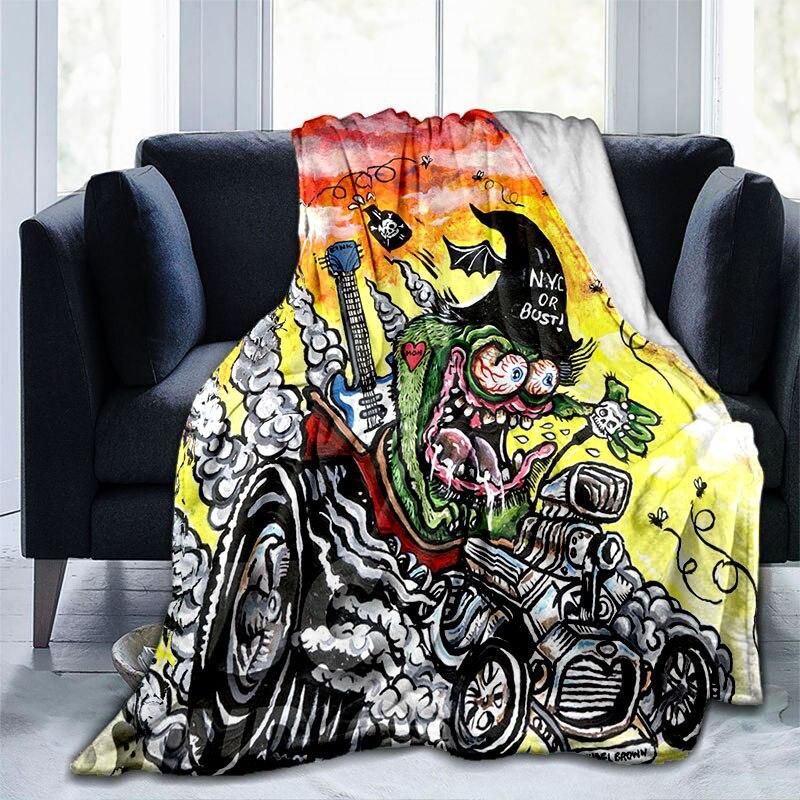 

Rat Fink Fashion Throw Blanked Modified Car Culture Смішні аксесуари для Motorcycle Club Garage Man Cave Home Living Room Decor 75x90cm