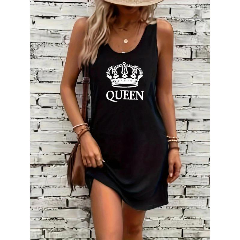 Women's Summer Loose and Comfortable Casual Heart-shaped Pattern Printed Black Sleeveless Vest Dress Punk Style Dress