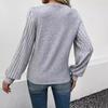 Women's V Neck Long Sleeve Top Loose Fit Urban Solid Color Button Decor Knit Blouse