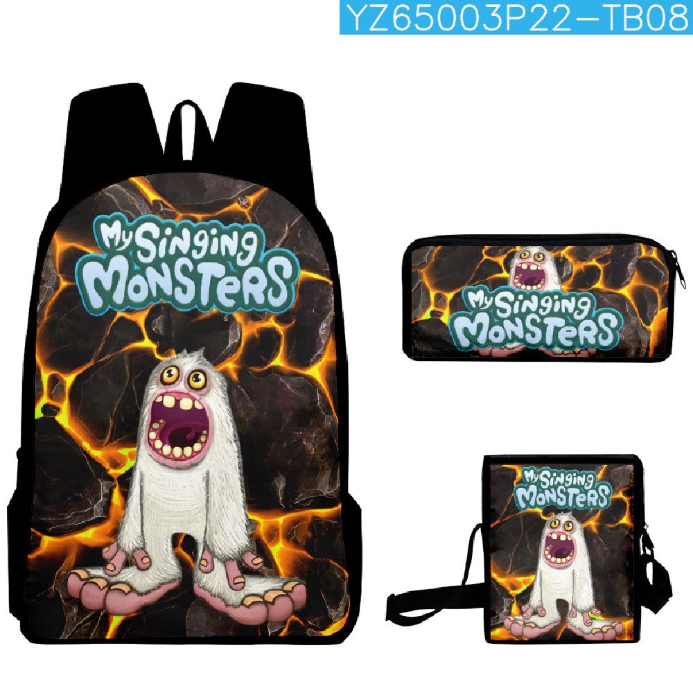 Classic Popular my singing monsters 3D Print 3pcs/Set School Bags Laptop Daypack Backpack Inclined shoulder bag Pencil Case