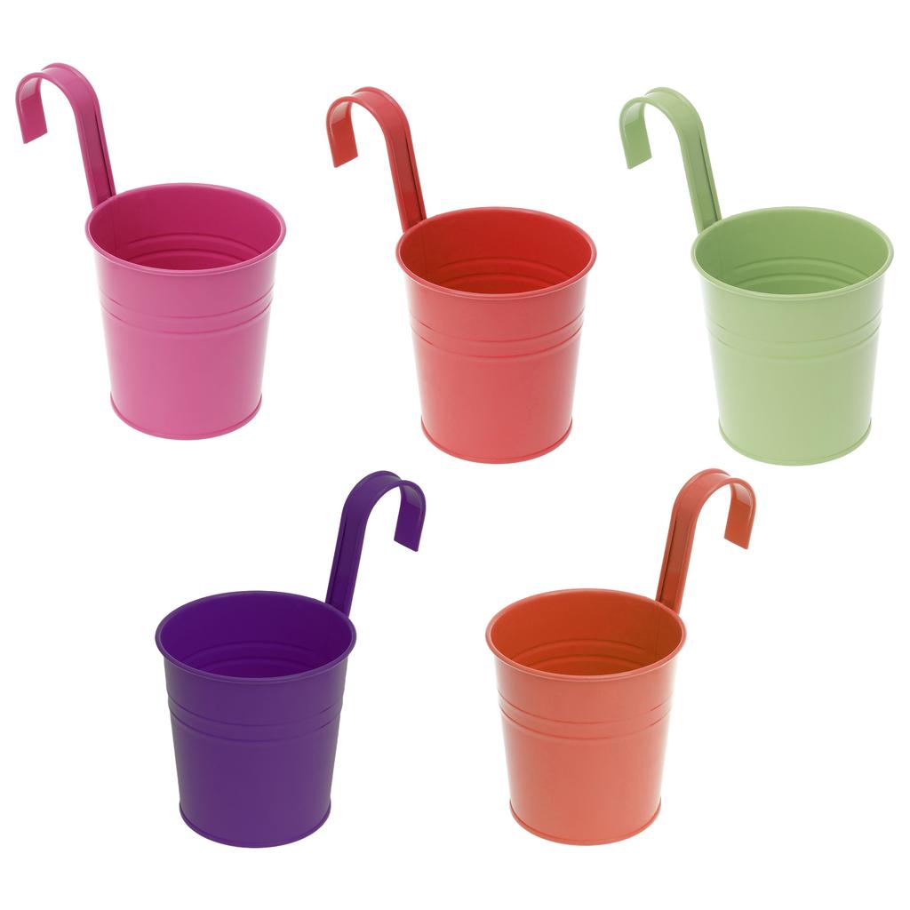 5Pcs Hanging Flower Pots Metal Iron Colour Hanging Fence Bucket Detachable Hook with Drainage Hole Outdoor Garden Balcony Decor