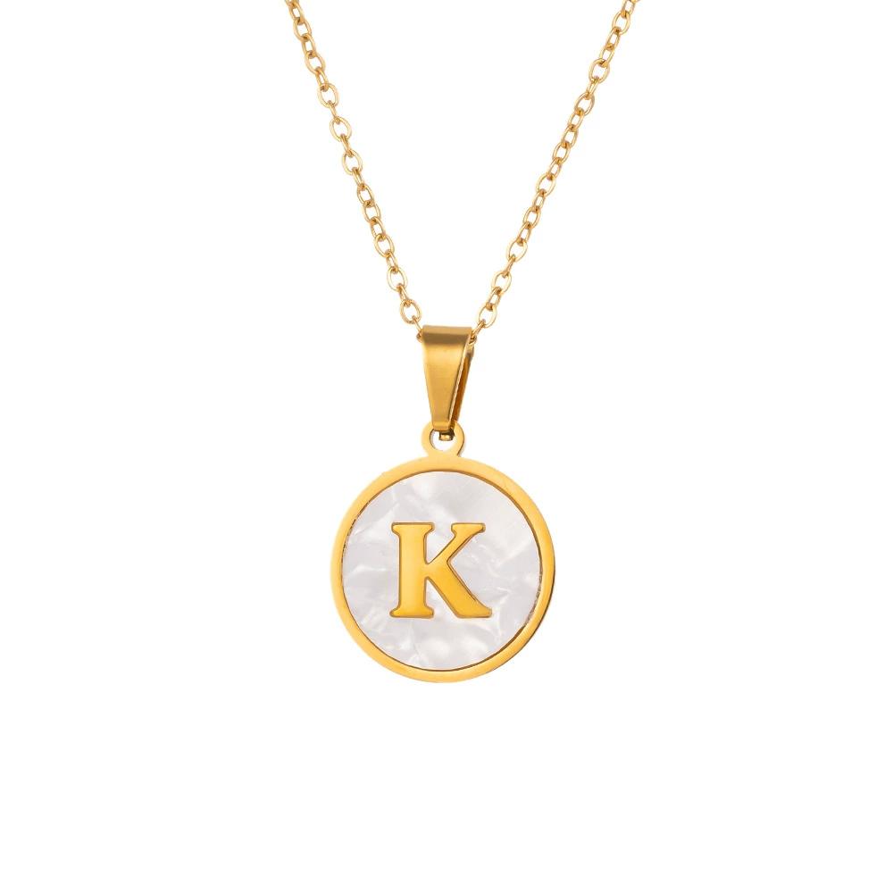 Round Gold Color 26 Letter Necklaces Alphabet Shell Pendant Necklace for Women Men Stainless Steel Chain Jewelry 1PC