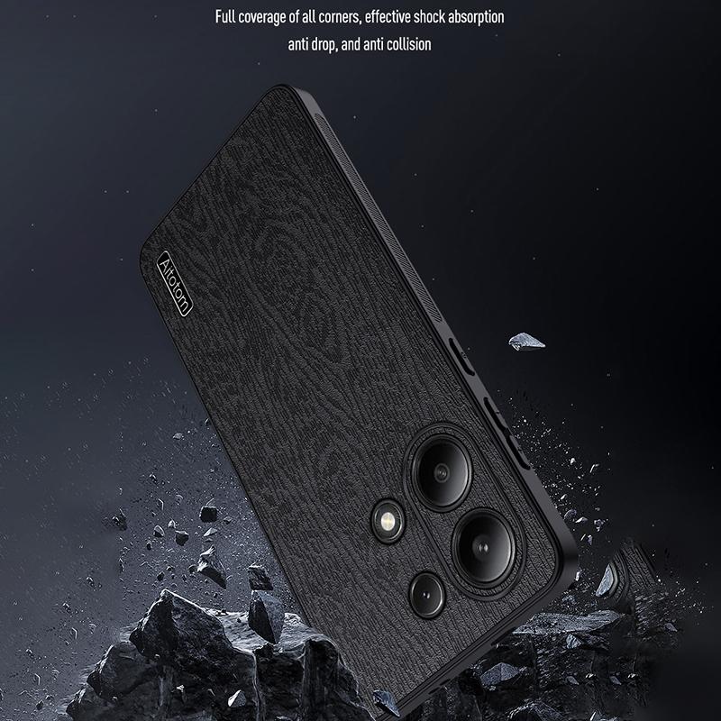 Pro Xiaomi Redmi Note 13 4G Pouzdro Kožené Potahované PC+TPU Kryt Telefonu s Texturou Dřeva