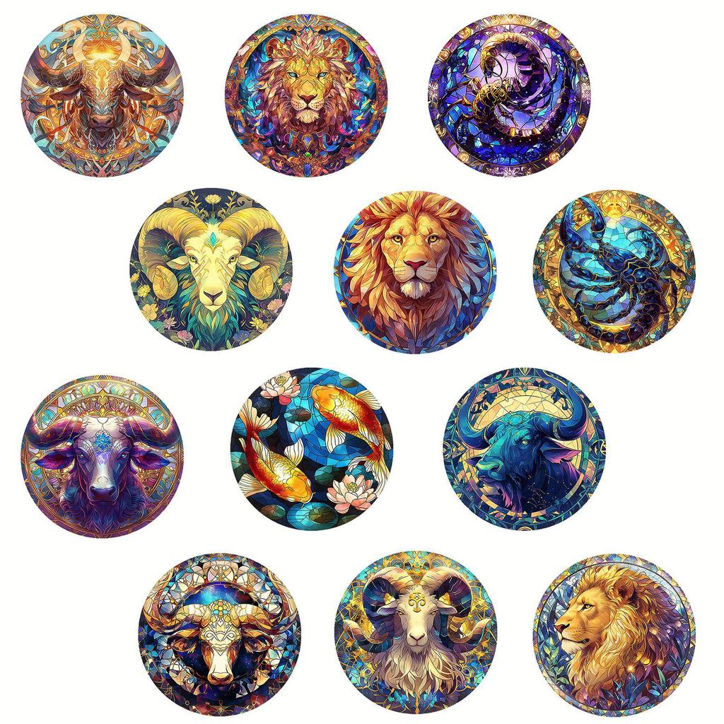 Colorful Gradient Zodiac Glass Magnets: Lion, Pisces, Aries & More - Soft Magnetic Refrigerator Stickers (12 Constellations)