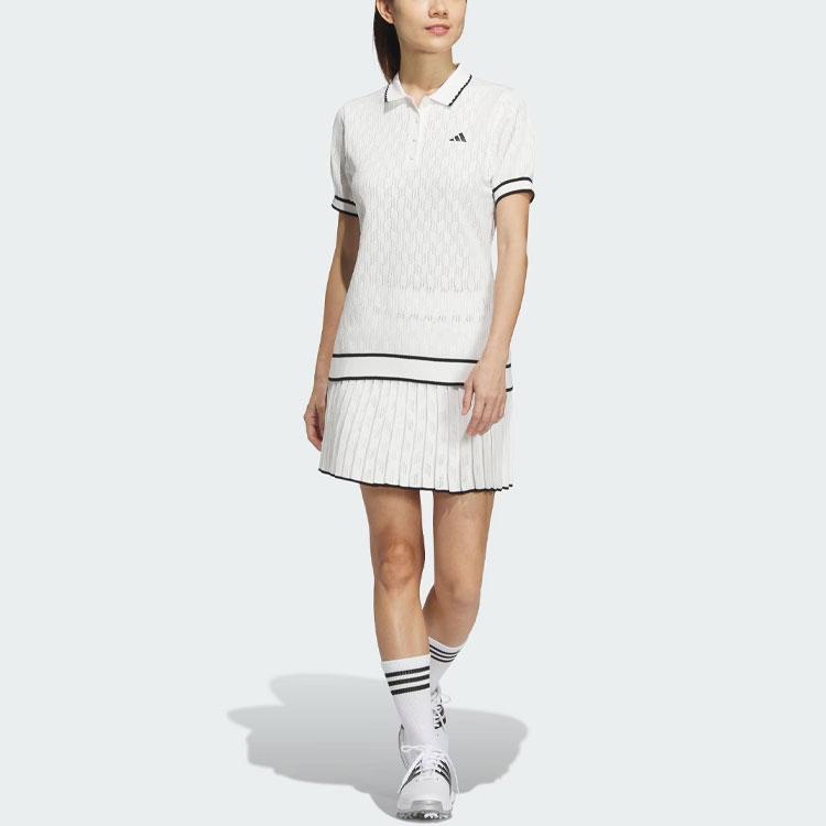 Adidas Primeknit Pleated Skirt Color Block Golf Comfortable Knitted Casual Skirt Women Skirts White IN6590