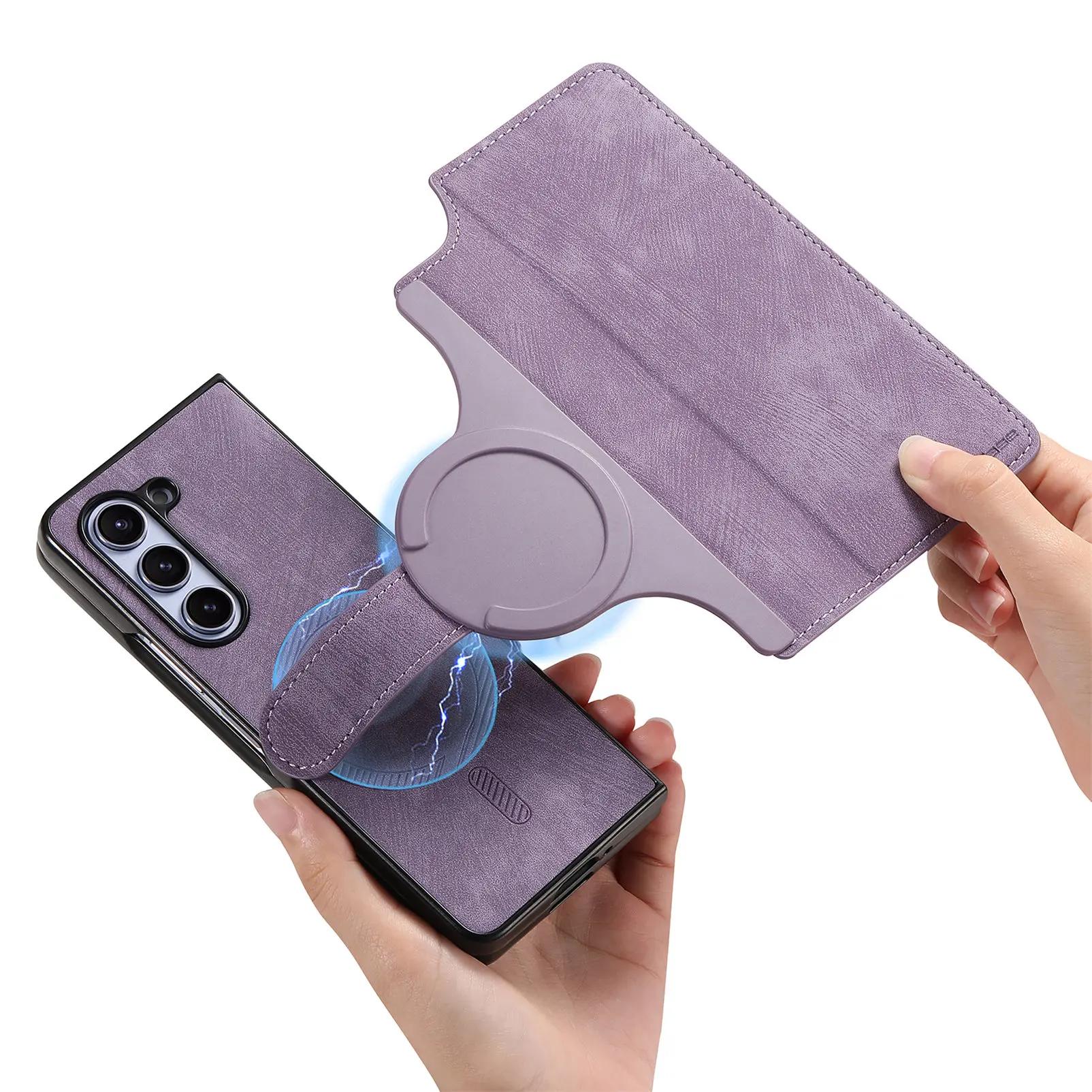 

2 in 1 Detachable Cards Solt Wallet Flip Book Case For Samsung Galaxy Z Fold 6 5 5G Fold6 Fold5 Removable Bag Magnetic Cover For Samsung Z Fold 5 фіолетовий