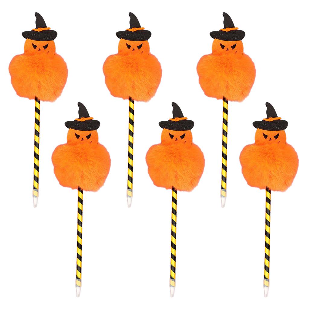 6x/Set Pompoms Ballpoint Pen 0.7mm Signature Pen Halloween Pen Smooth Writing Pen Stationery Supplies for Student
