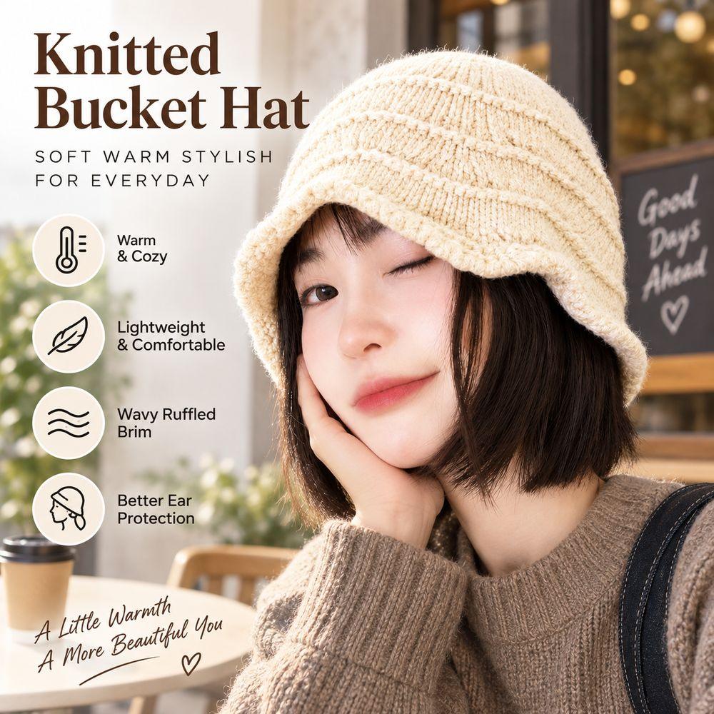 Hollow Out Knitted Bucket Hat Knitted Fisherman Hat Gifts Knit Hat Daily Wear