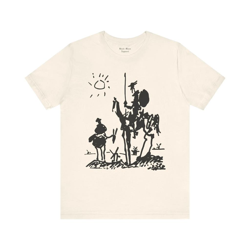 Don Quijote, Pablo Picasso Shirt, Miguel De Cervantes T-Shirt, Spanischer Roman, Bücherwurm, Surrealistische Skizze Jersey Kurzarm-Tee