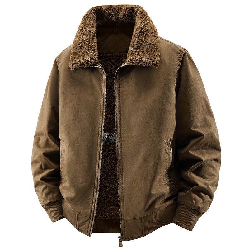 2025 Men's Velvet Jacket: Wear-Resistant, Warm, Detachable Fur Collar, Cotton Coat