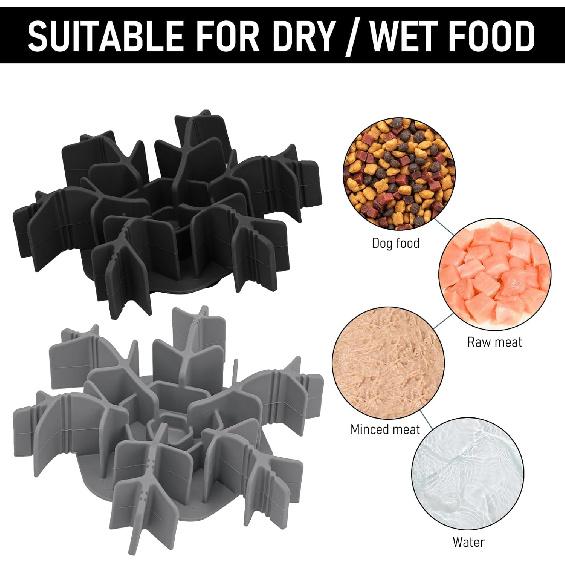 Dog Slow Feeder ert Silicone Adjustable for 4.7-7" Stainless Steel Dogs Bowls Standard Elevated, Anti-Slip Suction Cup All Large Breed Cat Slow