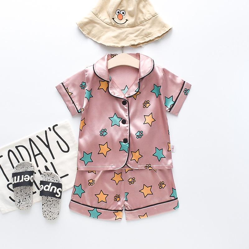 BB58 Mufurui Summer Kids' Silk Bear Cartoon Pajama Short Sleeve Two-Piece Set