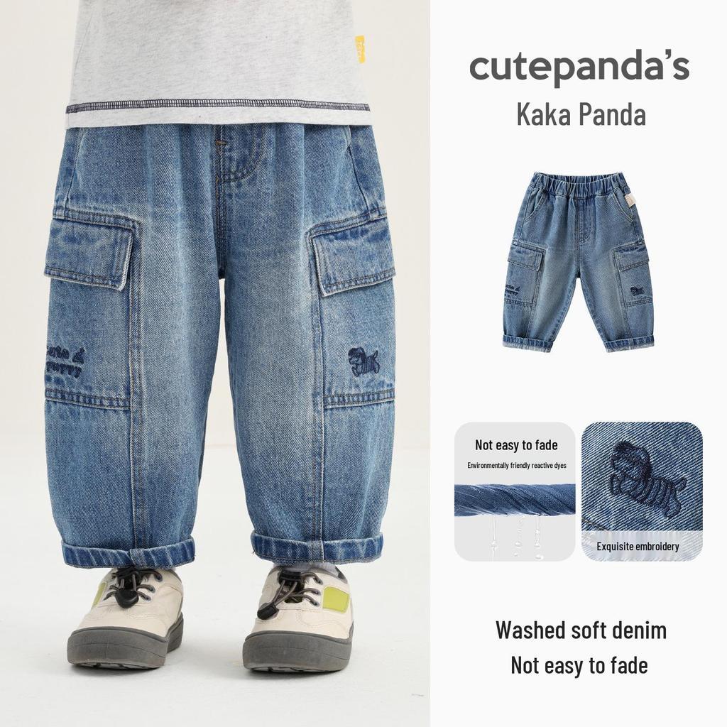 Kaka Panda Kids' Spring Jeans: Trendy Long Pants for Boys & Girls, Ideal for Toddlers In Spring & Autumn.