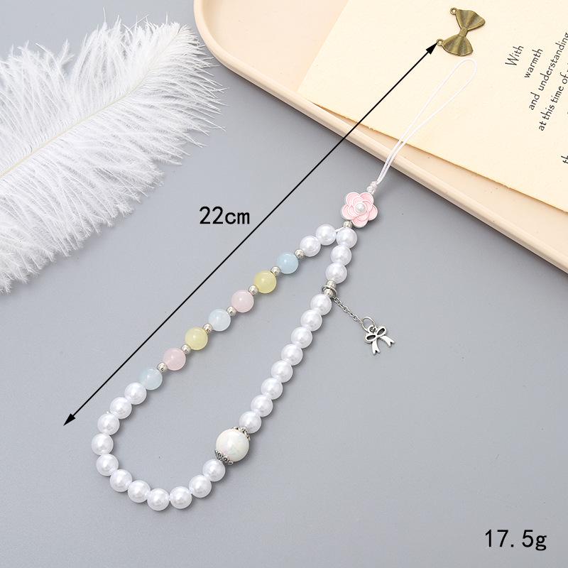 Stylish Pearl Bow Mobile Phone Lanyard with CCD Camera Pendant