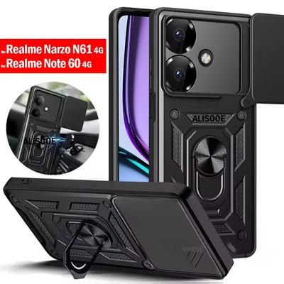 Slide Camera Funda for Realme Narzo N61 4G Case Push Lens Ring Stand Protect Cover for Realme Note 60 4G  Shockproof Capa
