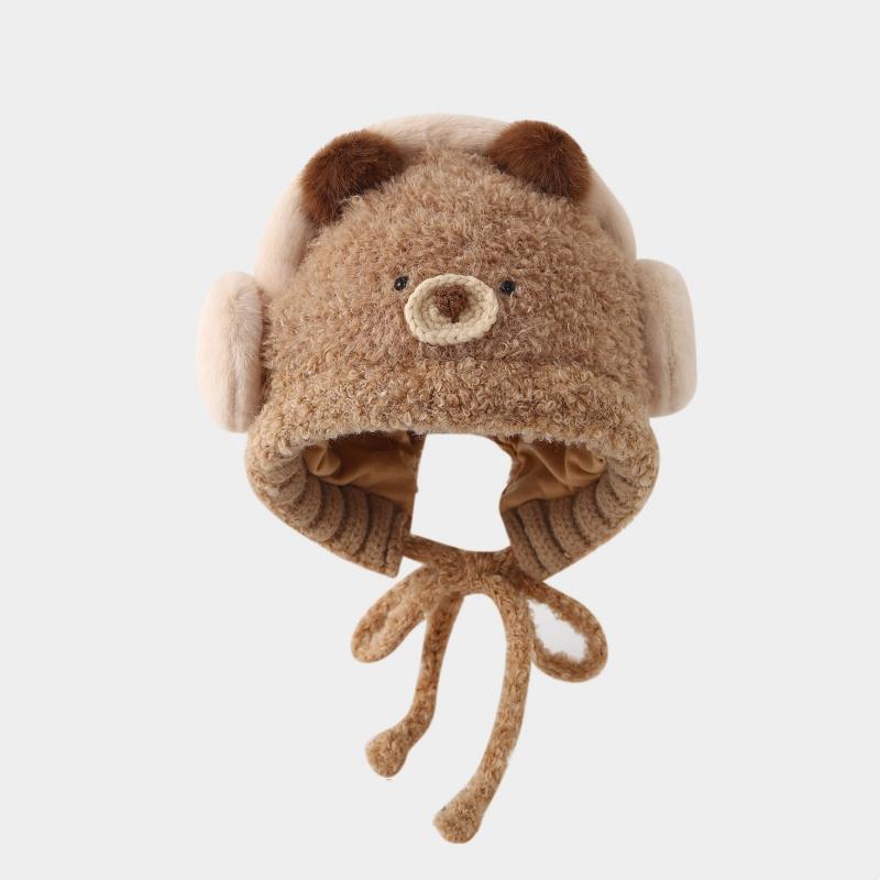 Cute Animal Thicken Warm Ear Protection Cap Kids Lacing Hat Outdoor Cold-proof Toddler Winter Knitted Plush Earmuffs Beanie