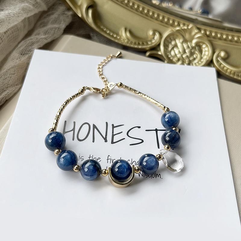 Adjustable Kyanite Crystal Bracelet for Women – Natural Blue Beaded Gift